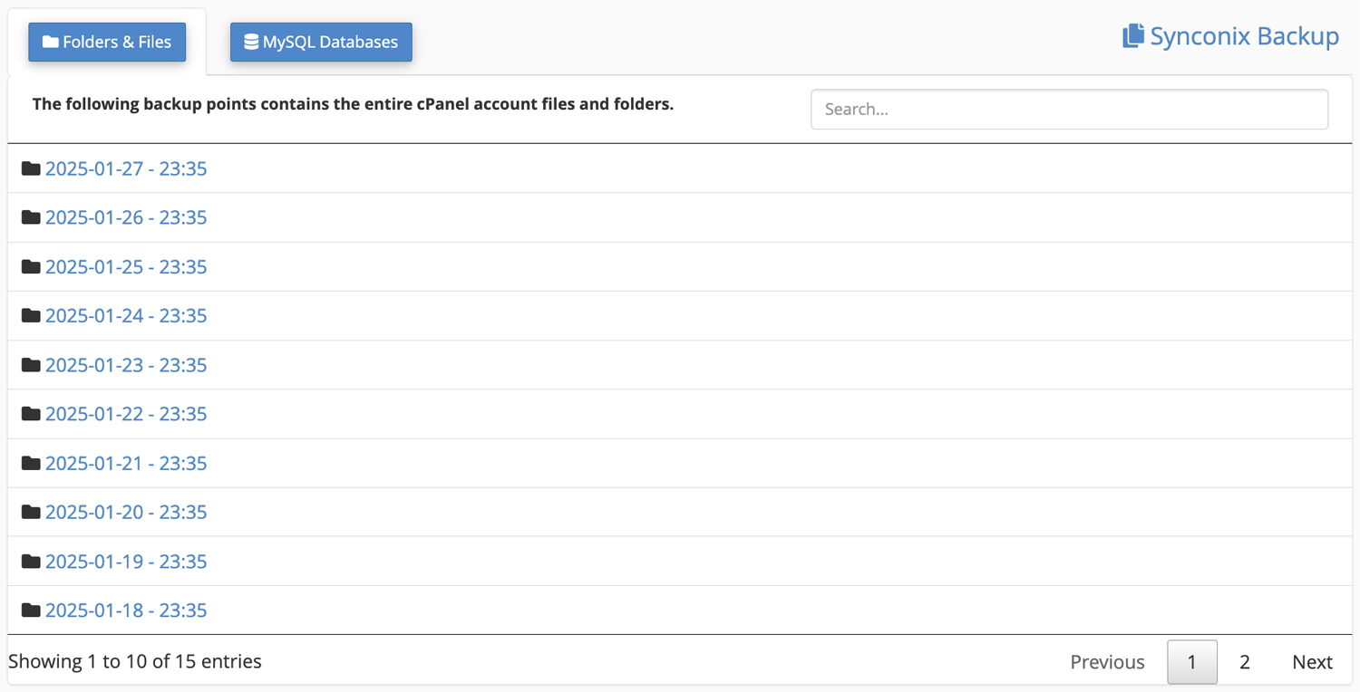 Synconix Backup cPanel